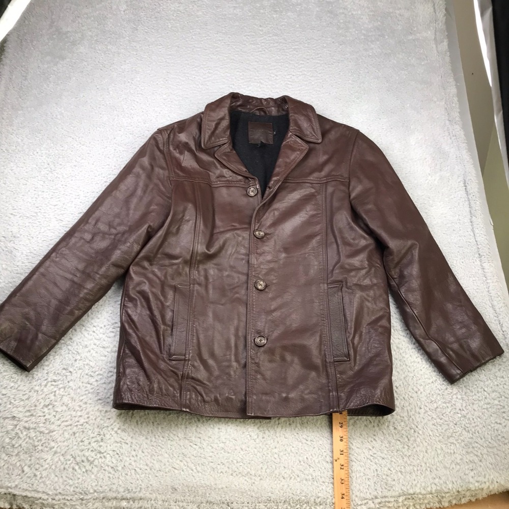 Vintage J Crew Leather Jacket Mens M Brown Wool Lined Button Up Bomber *Flaws